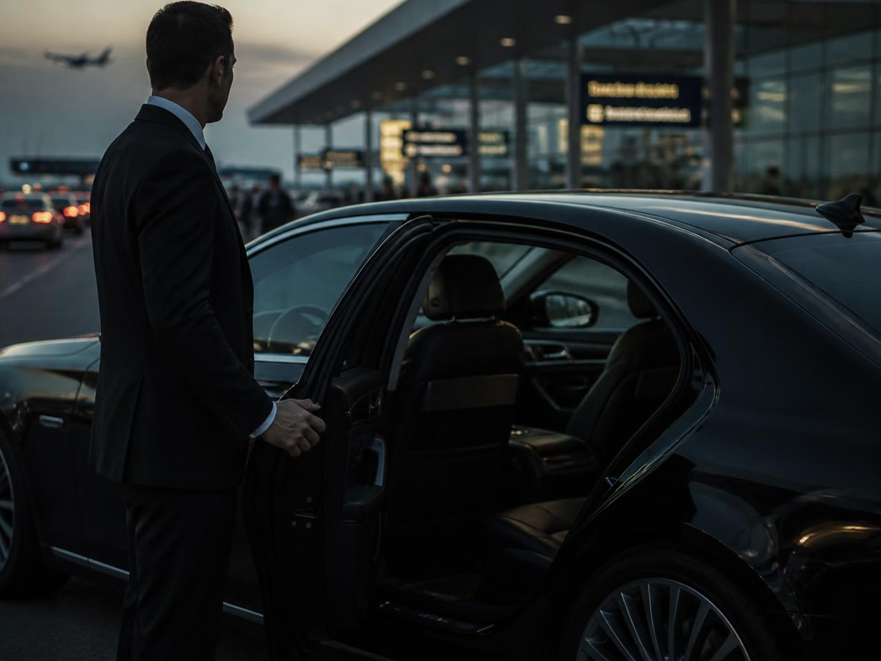 Driver greeting a passenger at an airport terminal